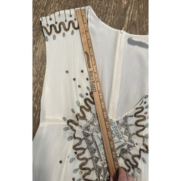 Jen's Pirate booty High Low Ivory Gold V Neck Beads Embroidered Zip Medium Boho - Picture 7 of 16